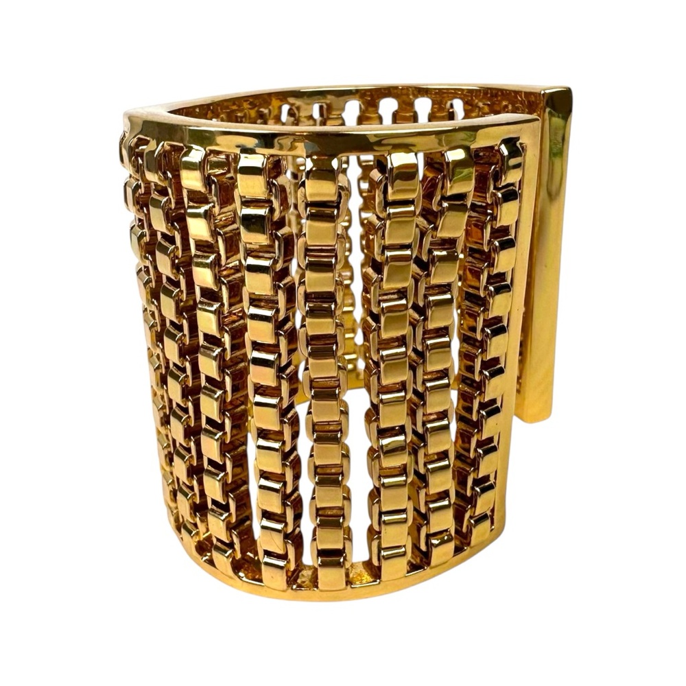 Coach Chunky Box Chain Gold Tone Wide Cuff Bracelet Statement Open Bangle - Picture 4 of 10